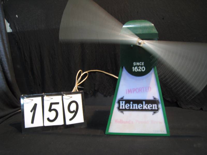 lot 159 image: Heineken windmill moving display, motor works and turns blade, missing 2nd blade - a handy guy could easily make a second blade to match
