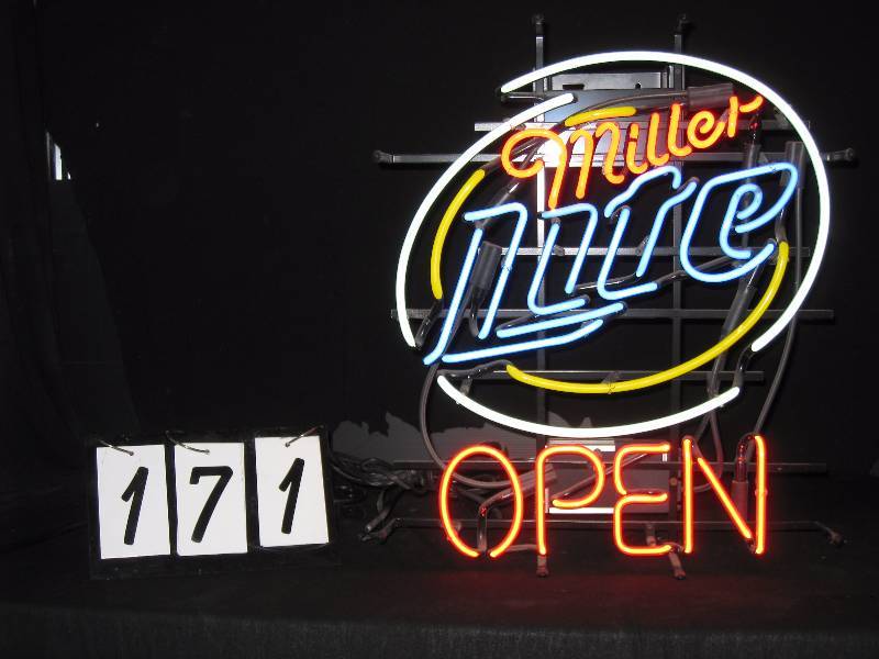 lot 171 image: Miller Lite Open neon sign