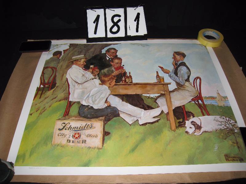 lot 181 image: Schmidt City Club Beer  Norman Rockwell print on canvas style paper