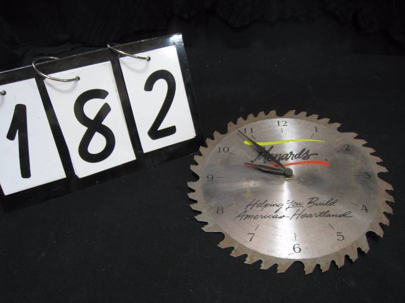 lot 182 image: Menards saw blade clock - works, battery operated