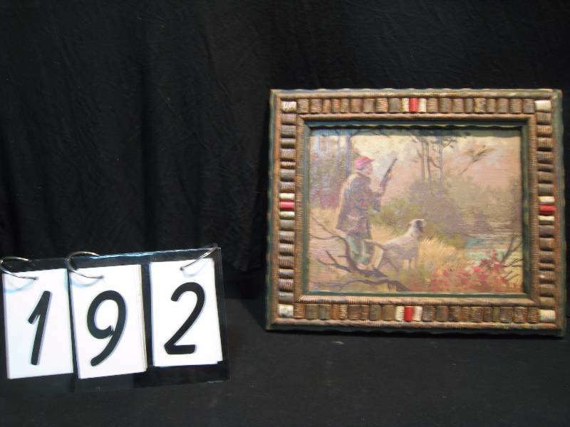lot 192 image: Pheasant Hunting, acrylic paint look, professionally framed in wood and cork