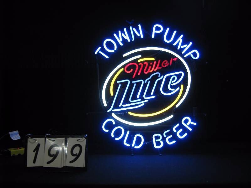 lot 199 image: Miller Lite Town Pump cold beer neon