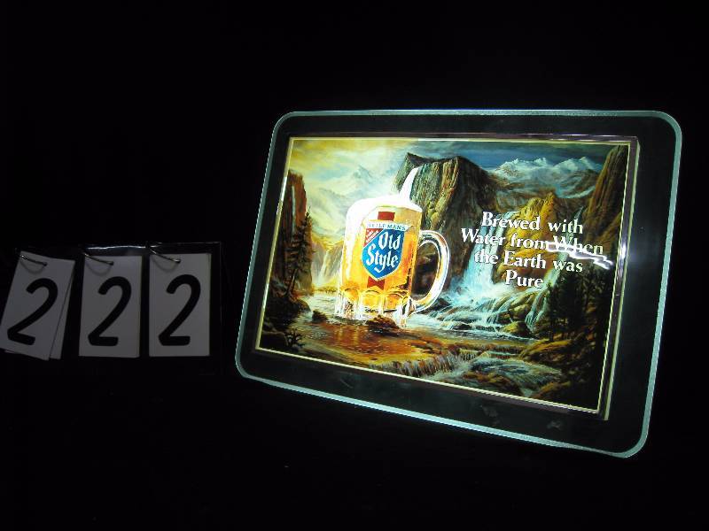 lot 222 image: Old Style light up sign, fluorescent lit, starter is slow but lights up great