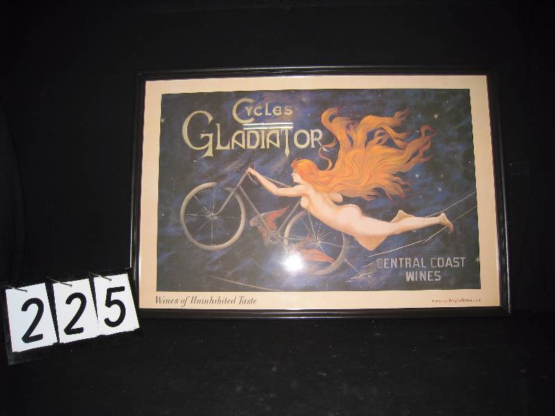 lot 225 image: Cycles Gladiator wine framed poster