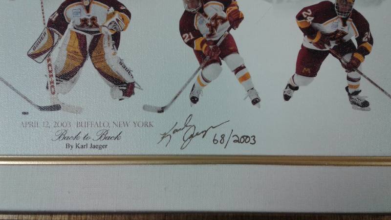 lot 24 image: U of M Hockey 2003 National Champs Back to Back by Karl Jaeger Canvas Print