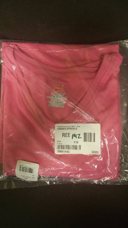 lot 142 image: Hanes Womens Cool DRI V-Neck T-Shirt Pink - X-Large