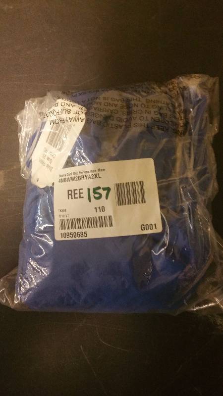 lot 157 image: Hanes Cool Dri Performance Mens Long-Sleeve T-Shirt Royal - 2XL