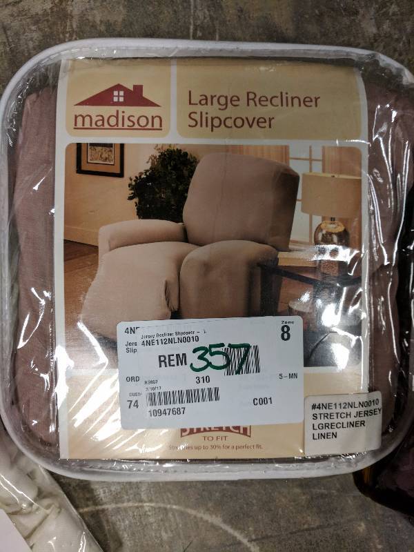 lot 357 image: Madison Ind. Jersey Recliner Slipcover Solid Color - Linen