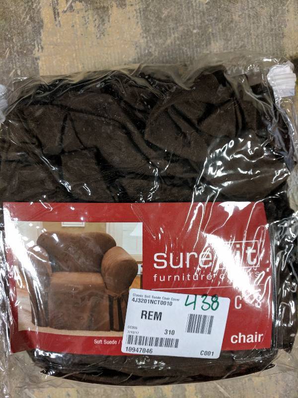 lot 438 image: Sure Fit Soft Suede Chair Box Cushion Slipcover Chocolate
