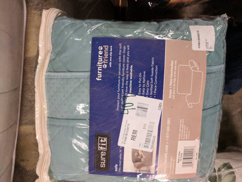 lot 407 image: Sure Fit Microfiber Nonskid Pet Sofa Cover Seaglass
