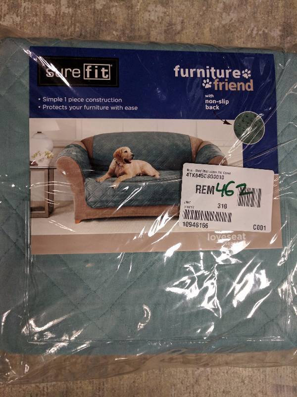 lot 462 image: Sure Fit Microfiber Nonskid Pet Loveseat Cover Seaglass