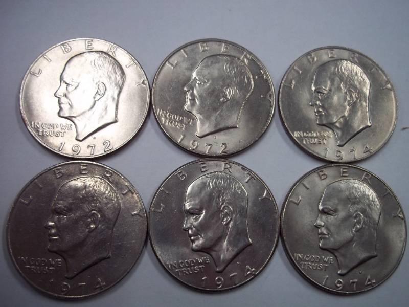 6 EISENHOWER DOLLAR COINS