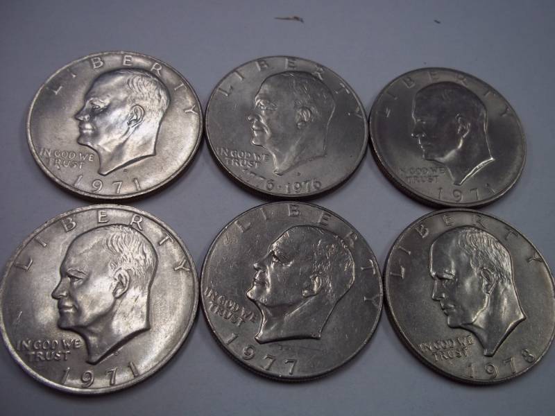 6 EISENHOWER DOLLAR COINS