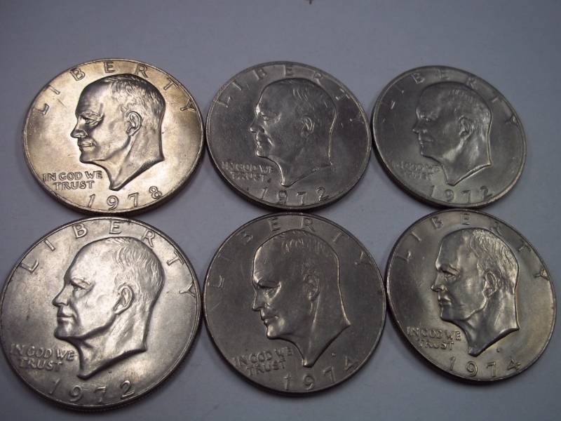 6 EISENHOWER DOLLAR COINS