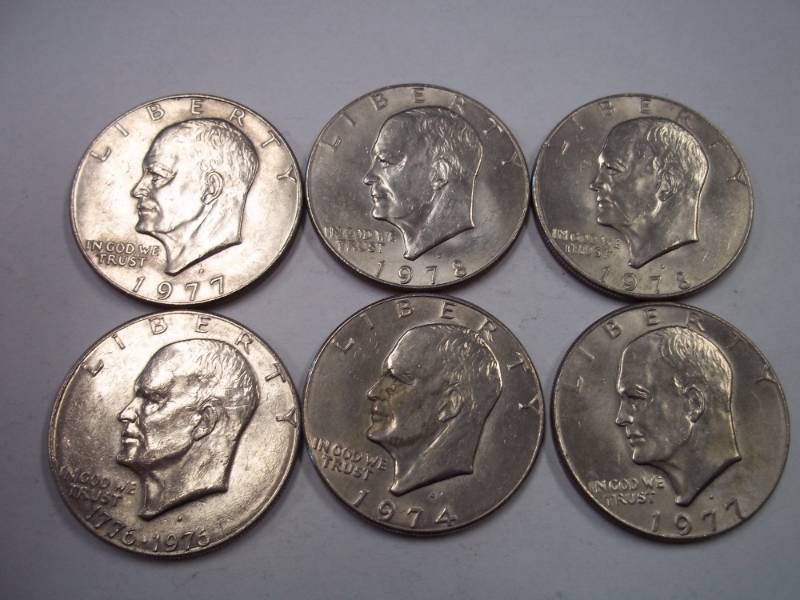 6 EISENHOWER DOLLAR COINS