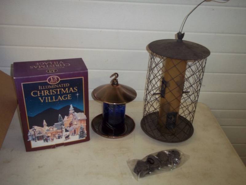 2 Bird Feeders and Illuminated Village Sign