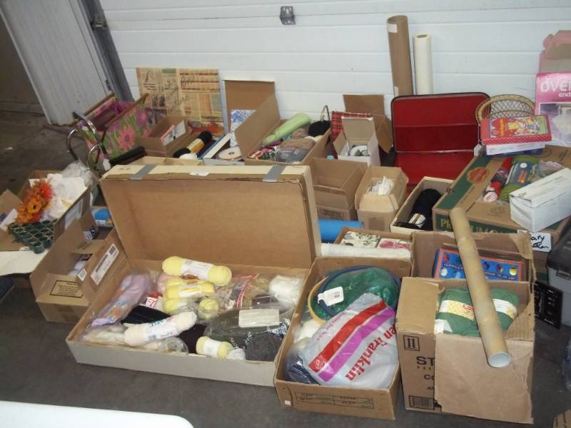 HUGE Lot of Crafting Supplies, Includes Shipping Tubes, Posters, Lots of Yarn, Thread holders, Folding Basket, Graph Paper,