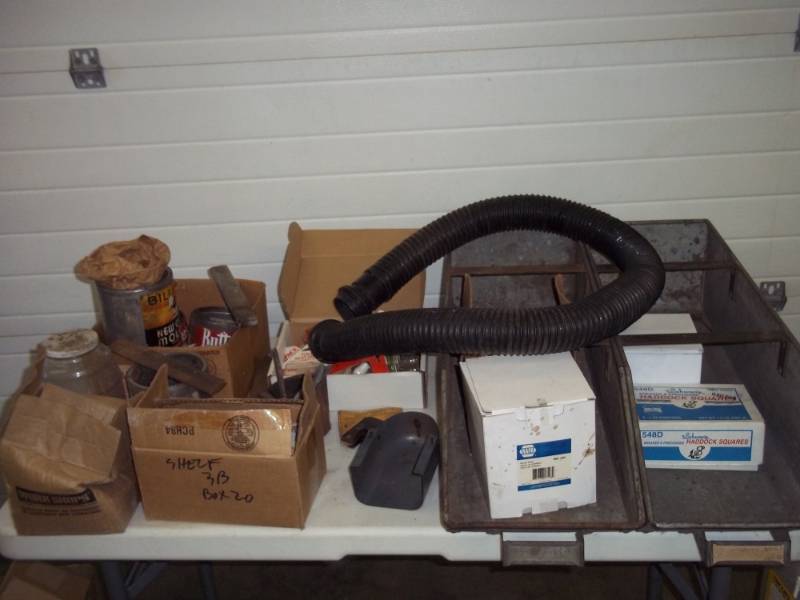 6 Pounds of Interior Nails, Carriage Bolts, 655-1597 NAPA Blower Motor, Nail Drawers, Assorted Hardware, Scythe Sharpening Stones
