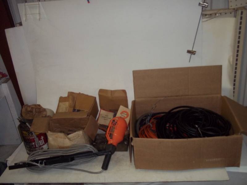 4 Extension Cords, Trouble Light, Assorted Nails Bolts and Hardware