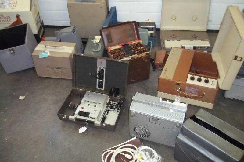 Very Large Lot of VintageAntique Electronics, Radio, Projector, Record Player, Records, and Much More
