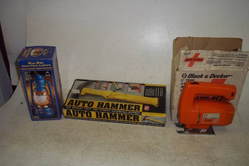 Jig saw, Hammer, and Lantern