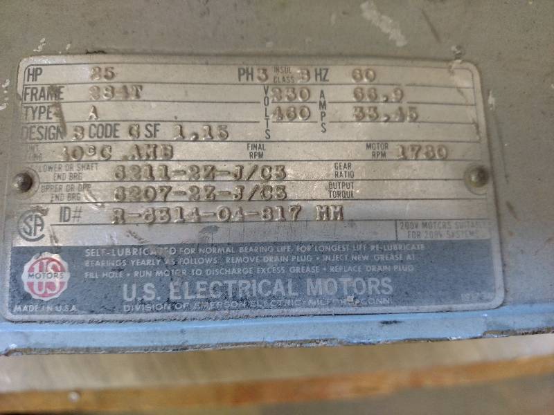 lot 123 image: US Electric Motor, 25 hp. 230460v,...