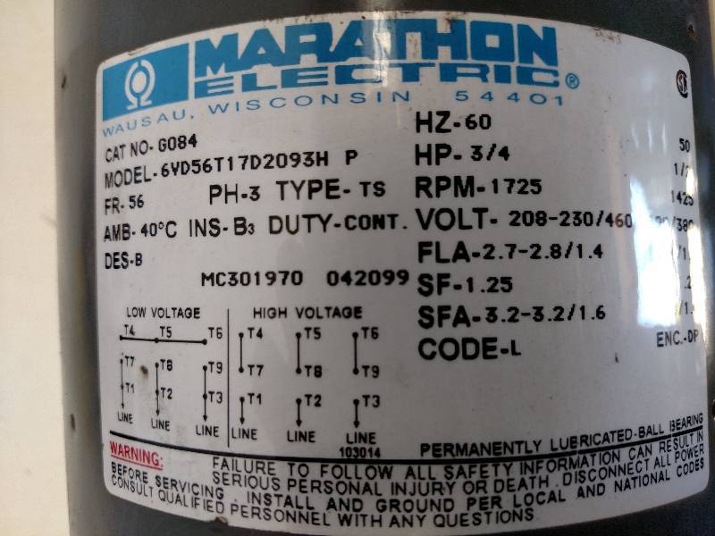 lot 131 image: Marathon 34 hp. 208-230460v, 3 Ph...