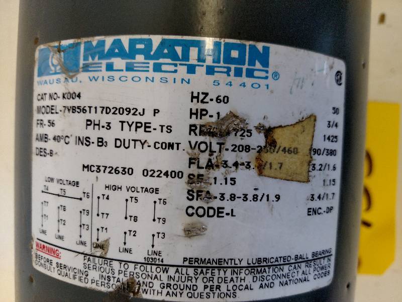 lot 133 image: Marathon 34 hp. 208-230460v, 3 Ph...