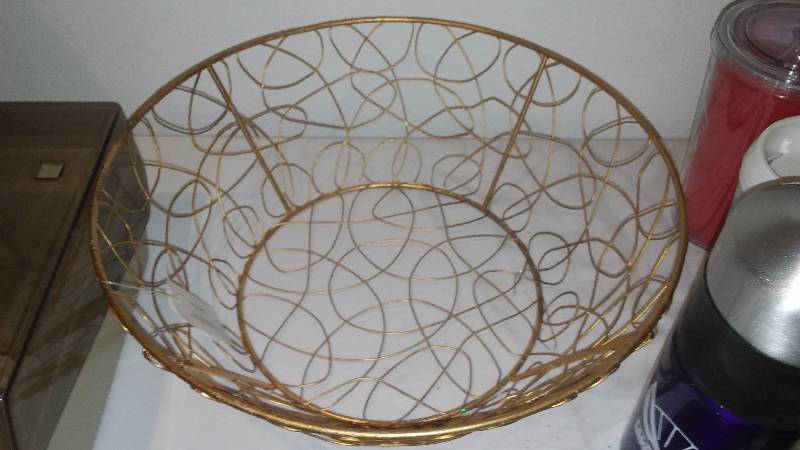 Storage Baskets, NEW copper braided wire basket w tags, wicker, glass and more