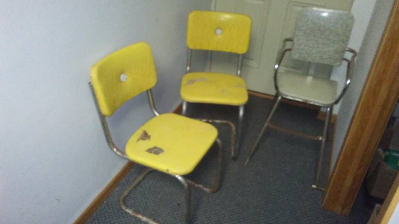 Chrome Retro Chairs (2) & 2 mid century stools.