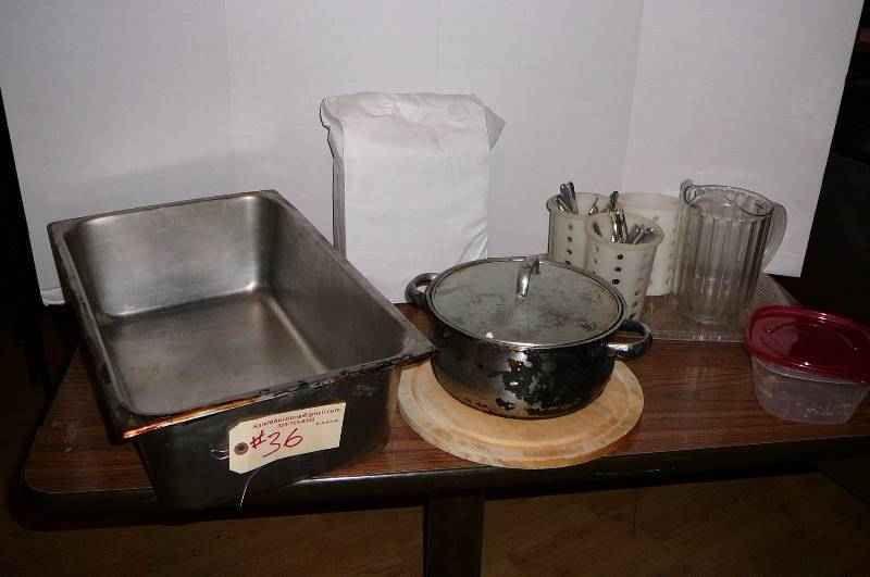 lot 36 image: Pan NSF,  Utensils, tray, Boards, Napkins