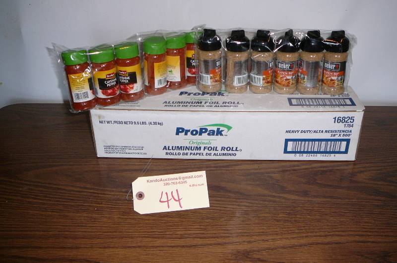 lot 44 image: Aluminum Foil  Roll Mostly full, C cayenne Pepper, Boston Bay Seasoning
