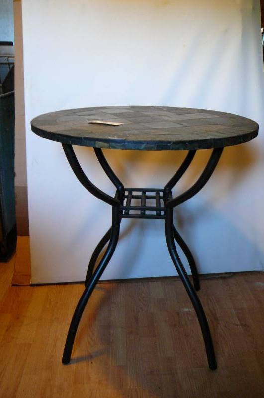 lot 63 image: Round Pub table with Slate with iron Base