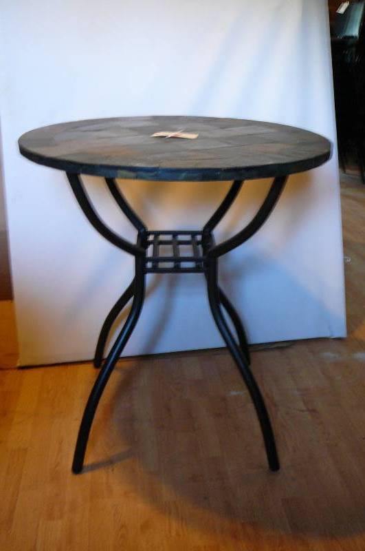 lot 64 image: Round Pub table with Slate with iron Base