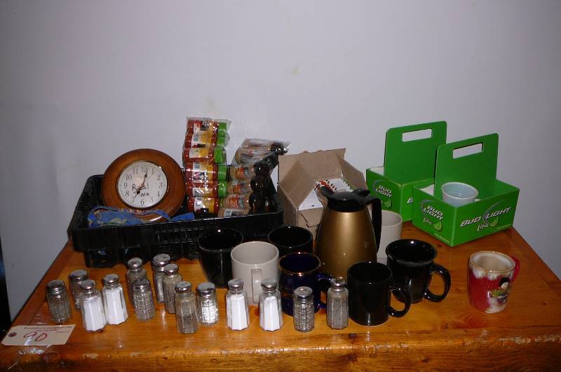 lot 101 image: Salt & Pepper shakers, Cups, Box of Nutcrackers, Cayenne Pepper , Boston Bay Seasoning