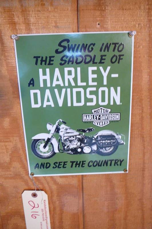 lot 216 image: Harley metal sign