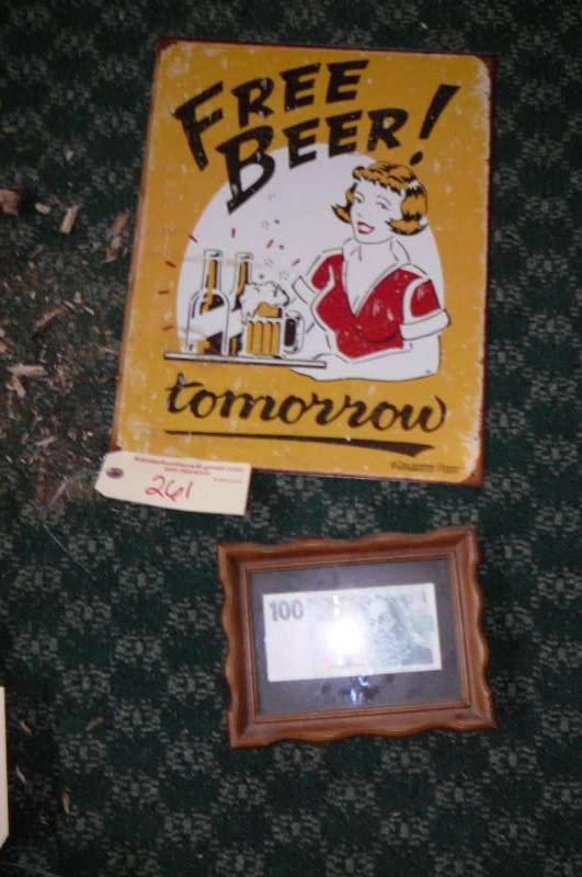 lot 261 image: Tin Beer Sign, 100 Korun