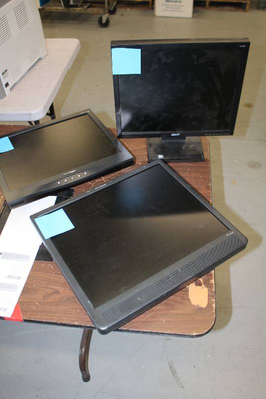 lot 14 image: Lot of (3) Computer Monitors Includes Planar PL1910N, ViewSonic VA703mb, Acer V173
