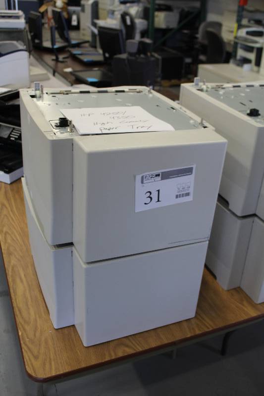 lot 31 image: Lot of (2) HP Printers Includes HP 42504350, High Capacity Paper Tray
