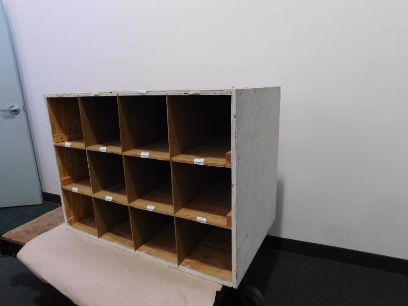 lot 59 image: Handmade Wooden Storage Shelf (approx. 39.75 x 29 x 18.25)