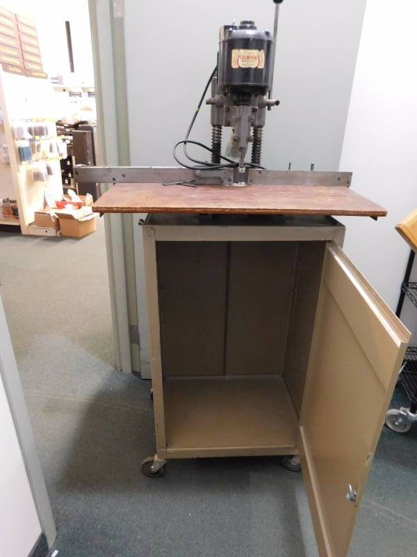 lot 120 image: Vintage Tabletop Climax Champion Paper Drill (Model #5225) on Rolling Cart