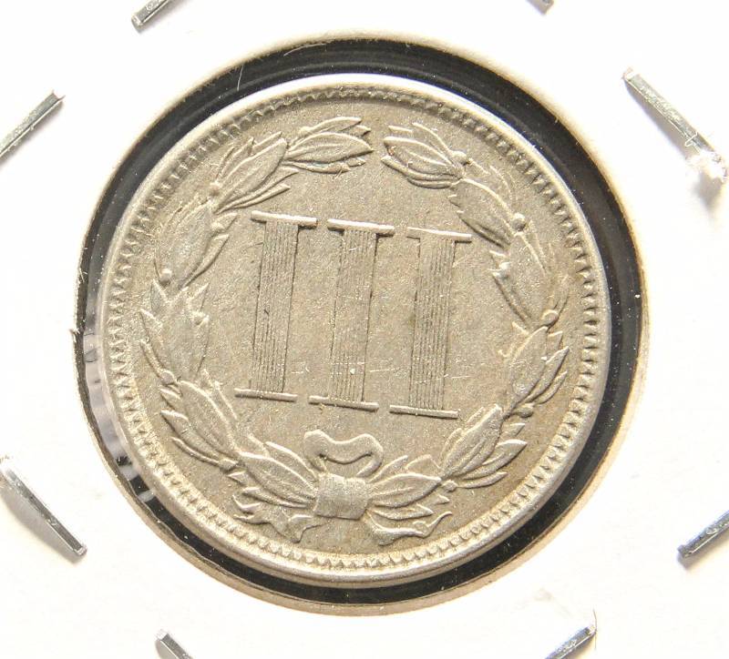 1865 THREE CENT NICKEL XF