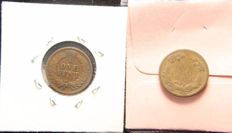 GROUP OF 2 SMALL CENTS 1858 FLYING EAGLE AG & 1900 INDIAN VG-FINE