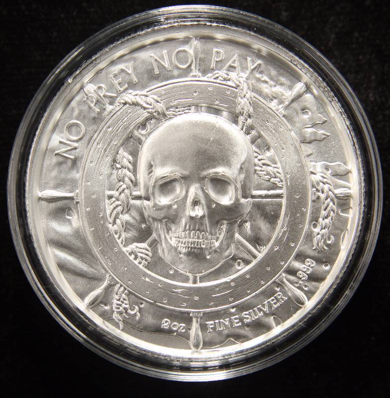 2 TROY OZ. .999 FINE SILVER CAPTAIN PIRATE SERIES IN AIRTITE HOLDER