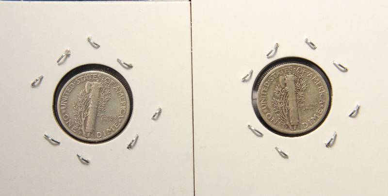 GROUP OF 2 SILVER MERCURY DIMES 1944D XF & 1944S XF