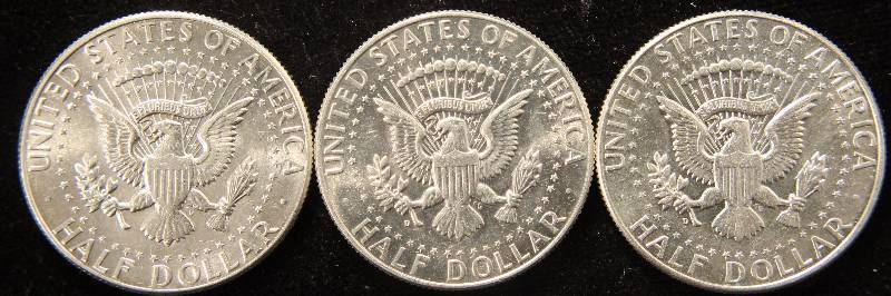 GROUP OF 3 - 1964 KENNEDY SILVER HALF DOLLARS AU-UNC