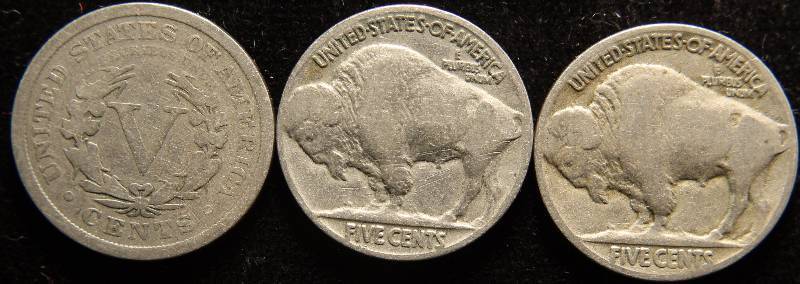 GROUP OF 3 NICKELS 1908 V, 1927, & 1935 BUFFALO
