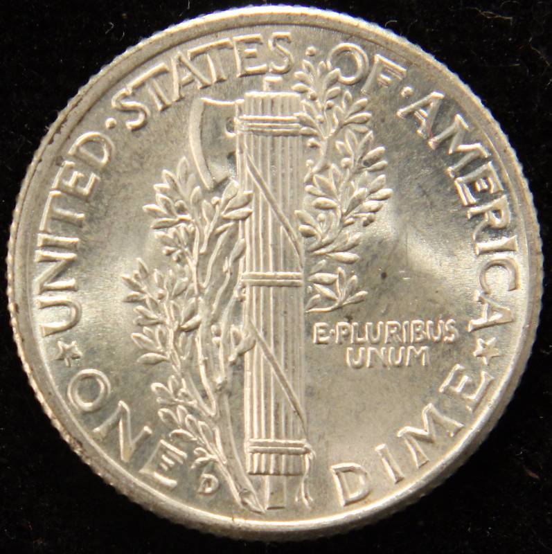 1941-D MERCURY SILVER DIME BU FSB FULL SPLIT BANDS