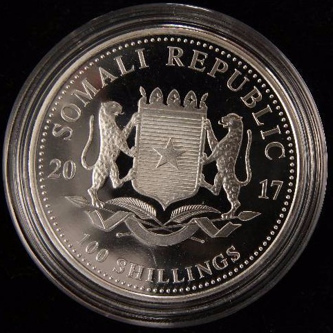 2017 SOMALI 100 SHILLINGS ELEPHANT  TROY OZ. .9999 FINE SILVER IN AIRTITE