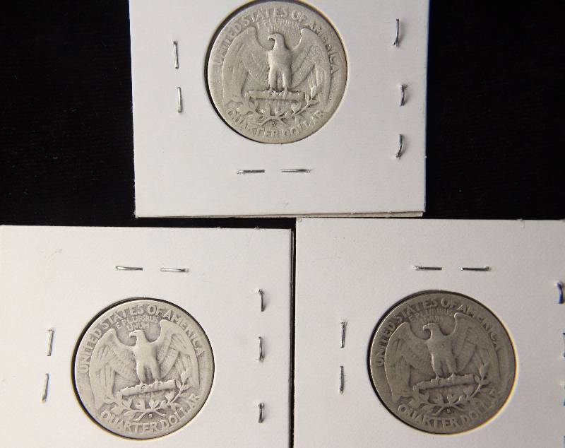 GROUP OF 3 WASHINGTON SILVER QUARTERS 1941-S, 1943-S, & 1948-S